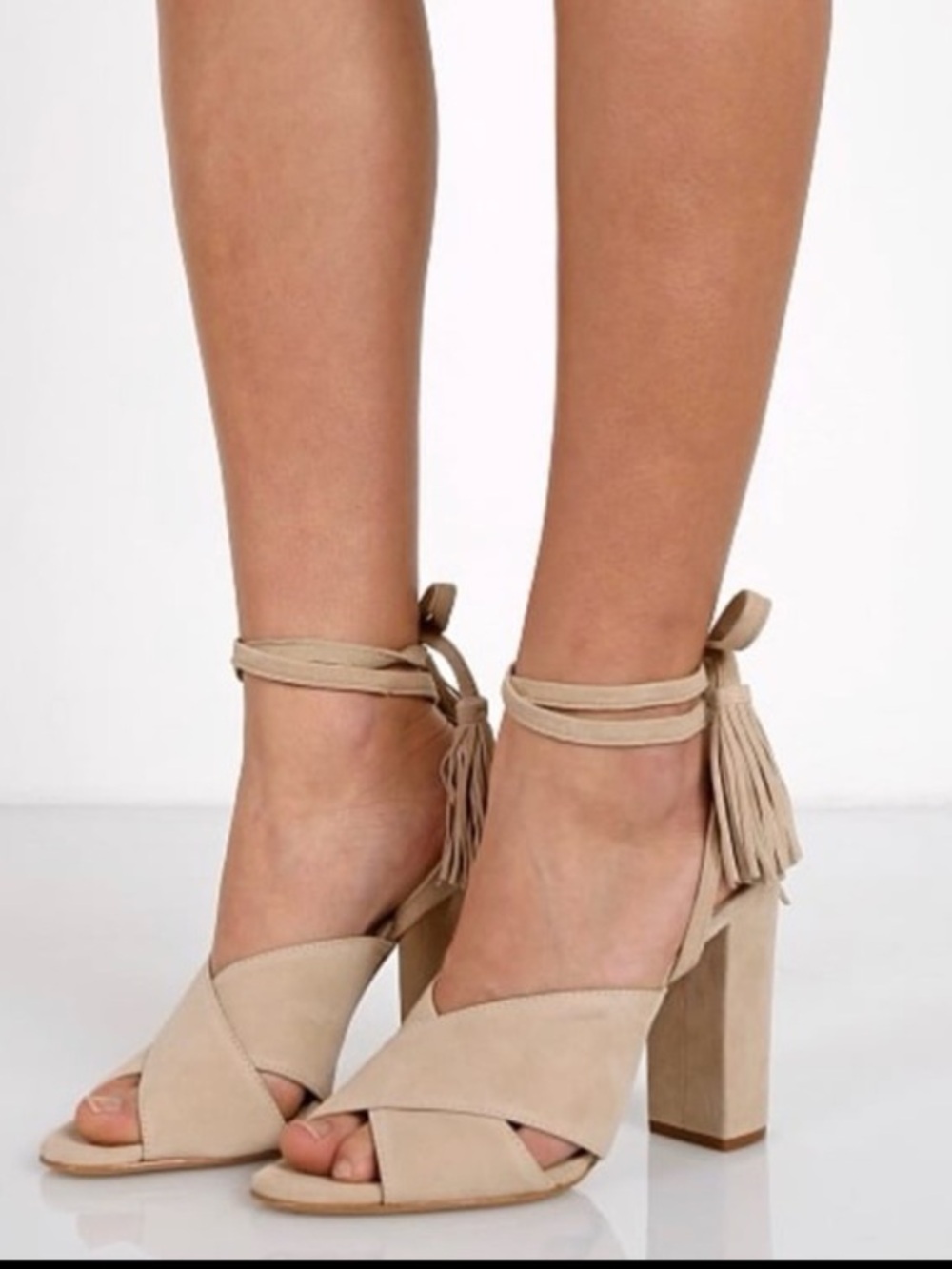 Schutz Damila Suede
Wraparound Block Heels In
Oyster. Size